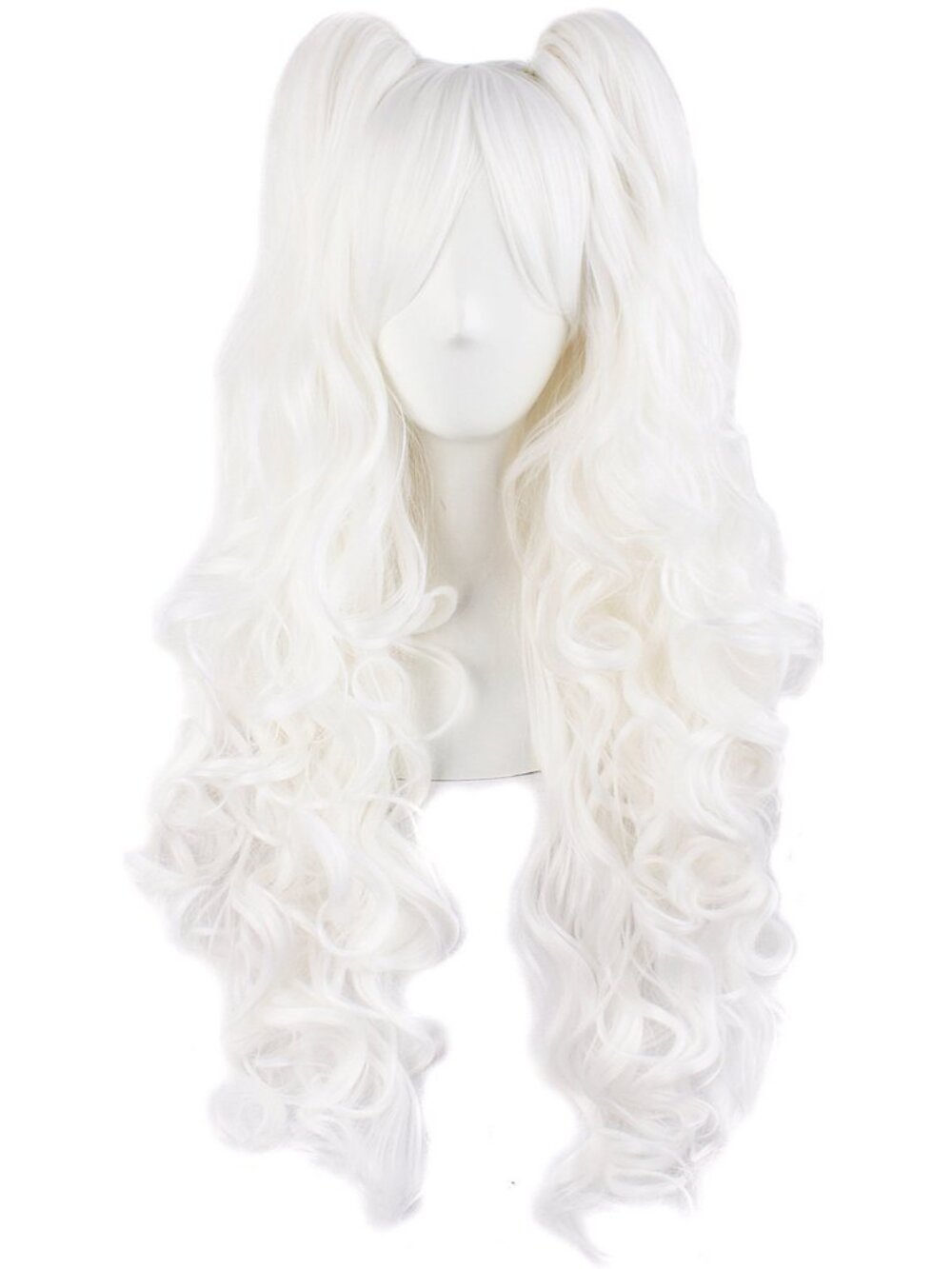 Women's White 28 Inch Lolita Long Curly 2 Ponytails Clip On Cosplay Wigs